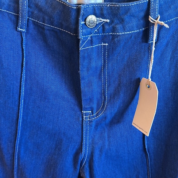 By Together Wide Leg Jeans Size Large Blue High Waisted Seam Detail Side Pockets - Picture 5 of 14